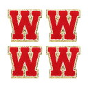 シェニールレターパッチ アイロン接着レターパッチ Wアルファベット装飾修理刺繍パッチ 衣類 靴 帽子 バックパック用 レッド 4個入り