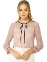 Allegra K レーストップス ブラウス シースルー 長袖 ボタンダウン フリルネック レディース ピンク L