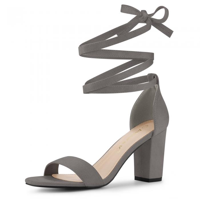 Allegra K サンダル フェイクスエード チャンキーヒール レースアップ レディース グレー 26.0 cm