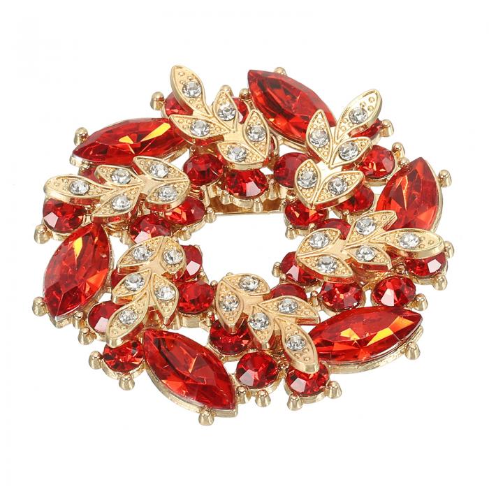 PATIKIL ラインストーンフラワーブローチピン 大きな水晶リースラ ペルピン 女性用ウェディングパーティー誕生日ダンスバンケットドレス衣類帽子バッグ装飾 レッド