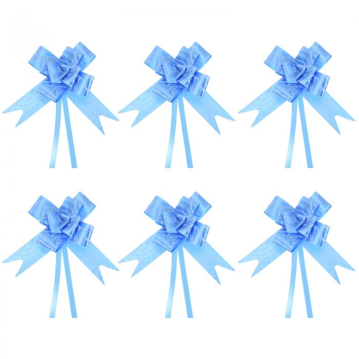 PATIKIL プルボウリボン 26 cm ギフト包装紐 ローズ柄装飾 蝶ネクタイ 結婚式 誕生日 パーティー用 100個 ブルー