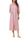 cheibear パジャマ ゆったり 七分袖 ロング ジップフロント バスローブ 柔らかい ドレス ルームウェア レディース ピンク 2XL