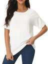 カジュアル半袖 Tシャツ ベーシック サマー ニットトップス ルーズ 無地 ブラウス レディース ホワイト M(4)