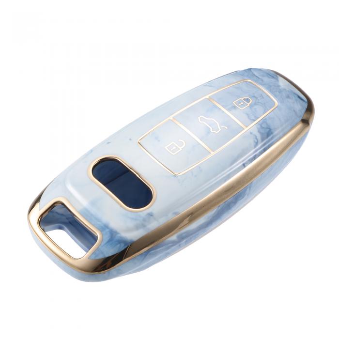 A ABSOPRO キーホルダーカバー Au diに対応 Q7 2020-2021に対応 3ボタン 磁器パターン ソフト TPU ブル..