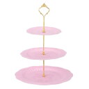3段カップケーキスタンドホルダー ラウンドティアードサービングトレイ15/20/25cmカップケーキスタンド デザートフルーツテーブル誕生日パーティー装飾ディスプレイ ピンク(蝶)