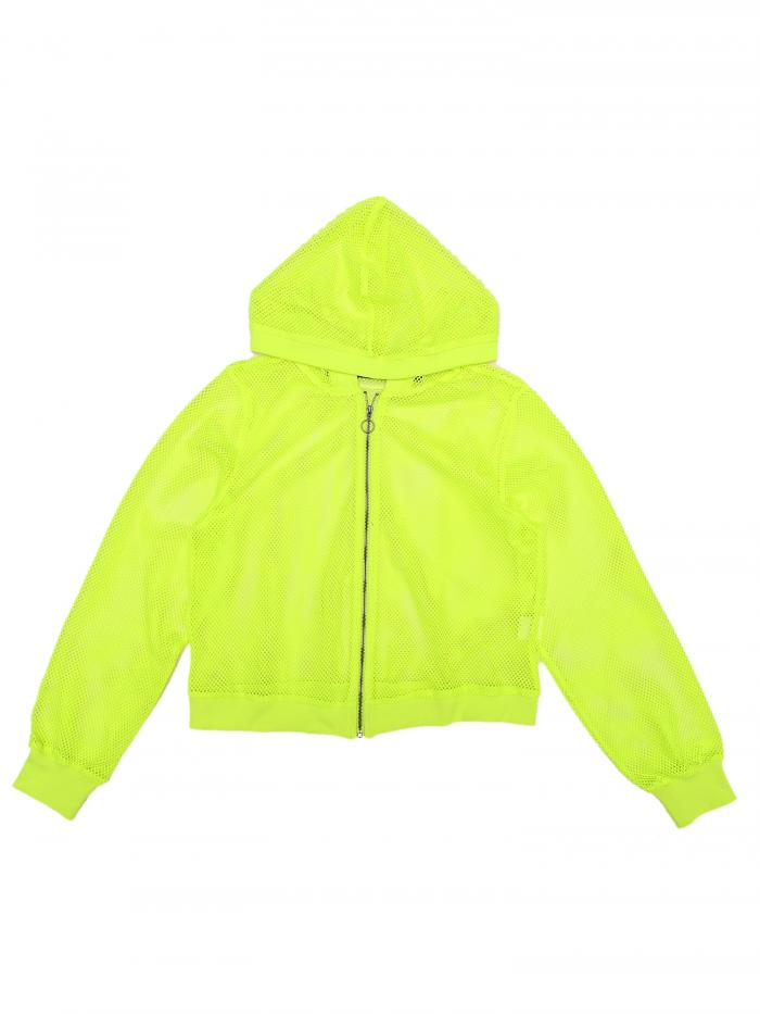 Allegra K 長袖ジャケット パーカー 無地 ジップアップ メッシュ シアー 通気性 ボンバー レディース ネオンイエロー XL