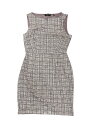 Allegra K カジュアルワンピース ツイードドレス ビジネスボートネック ノースリーブ チェック柄シースドレス レディース ホワイトピンク M(4)