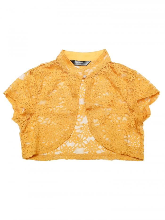 Allegra K 花柄カーディガン ボレロ レース スタンドカラー ショットスリーブ エレガント 肩をすくめる..