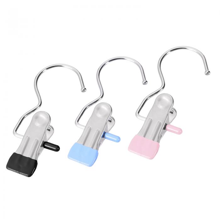 フック付きランドリークリップ メタル製 ブラック 滑り止めデザイン タオルシューズ多機能オーガナイザー114mm 1 セット入り