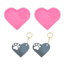 2個のハート&肉球プリントレジン型 ペンダントキーチェーン装飾品ジュ エリーレジンアートクラフト製作DIYクラフト ピンク