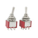 トグルスイッチ プラスチック製 シルバートーン ON/OFF/ON AC 250V 2A 6ピン 二個入り