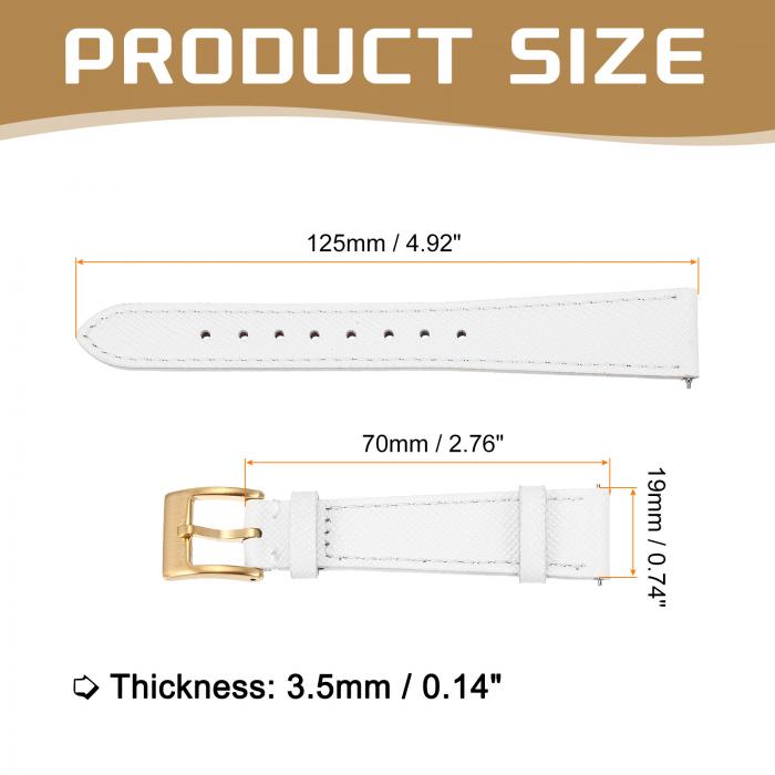 男女兼用19mmクイックリリース交換用腕時計バンド、ステンレススチールゴー ルドバックル付きの本物のレザーウォッチバンド、ホワイト