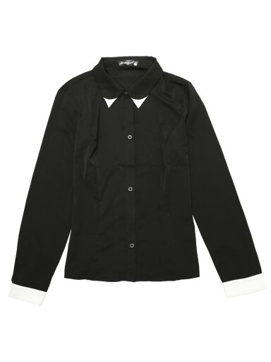 Allegra K シャツ トップス ポイントカラー 無地 エレガント ボタンアップブラウス オフィス レディース ブラック M Allegra K シャツ トップス ポイントカラー 無地 エレガント ボタンアップブラウス オフィス レディース ブラック M