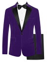 Lars Amadeus スーツ ジャケット タキシード ビジネスウェア 蝶ネクタイ付き ベルベット 上下 3点セット メンズ ダークパープル S