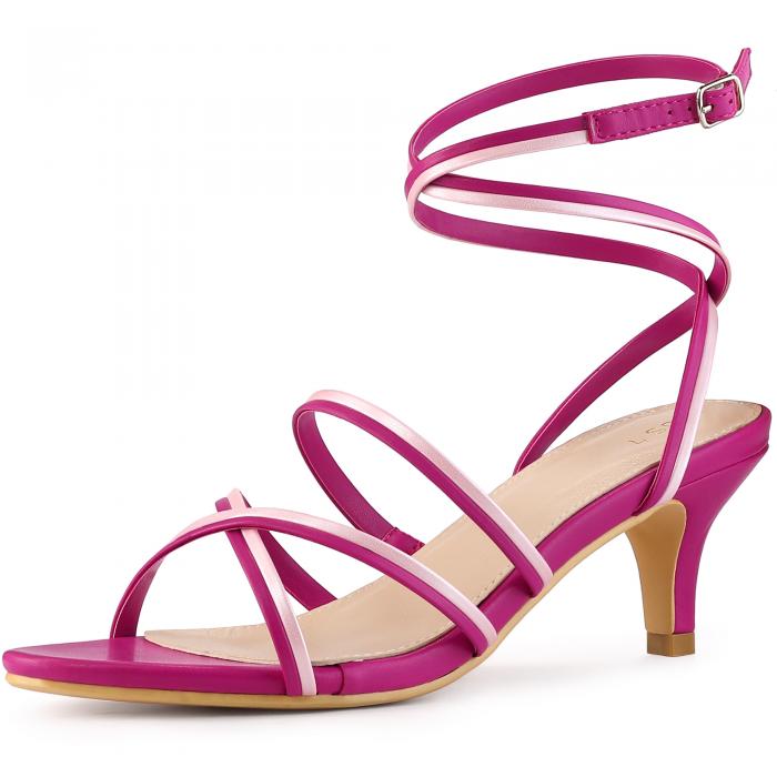 Perphy 女性用オープントゥコントラストカラーキトゥンヒールサンダル ホトピンク 26.0cm