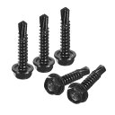 六角ワッシャーヘッドセルフドリルねじ 410ステンレス鋼板金 セルフタッピングねじ メタルウッド用 4.8 x 25 mm ブラック 100個入り