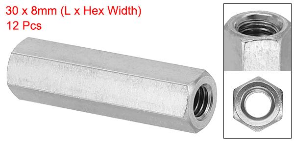 PATIKIL M5 x 0.8ピッチ 304 ステンレススチール 六角カップリングナット 12個 30mm/ 1.2"長さ 粗目 完全ねじ付き ロッドカップリングナット スタッドコネクタファスナー シルバートーン