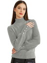 Allegra K レディース ハイネック 長袖 リブ編み ストレッチ 冬 プルオーバー ニット セーター トップス グレー L
