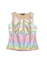 Allegra K タンクトップス メタリック 光沢 ノースリーブ クリスマス ダンス衣装 ストレッチ レディース アプリコット M