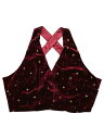 Allegra K タンクトップ クロップド キャミソール パーティー ブラウス ノースリーブ クロスバック セクシー ベルベット レディース ブルゴーニュ XL