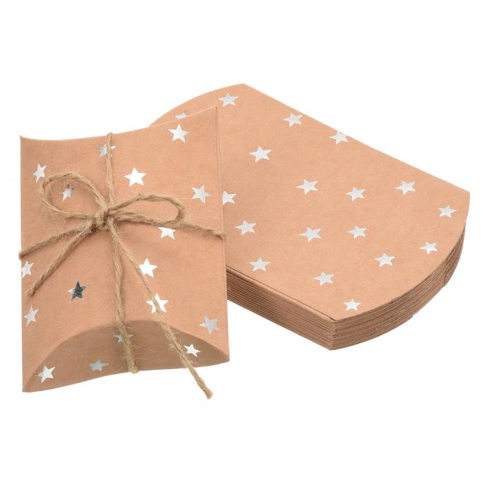 PATIKIL ピローボックス 100個入り ウェディングギフトボックス 紙箱 シルバートーンスター ロープ付き..