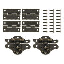 2個のレトロなブロンズ合金のラッチロックと4個の彫刻入りヒンジ 49 x 37mmのラッチバックルとパターンヒンジ 24個のネジ付き 装飾用キャビネット小さな木...