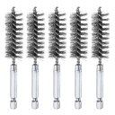 5個入り 304 ステンレス鋼ボアブラシ 18mm直径 10cm長さ ハンドル付き清掃用ツイストワイヤーブラシ 6.35mm六角シャンク チューブポートベアリン...