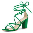 Allegra K レースアップ サンダル ストラップ チャンキーヒール レディース グリーン 24.0 cm(4)