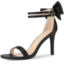 Allegra K レディース ボウ バック アンクル ストラップ スティレット ハイヒール サンダル ブラック 24(4)