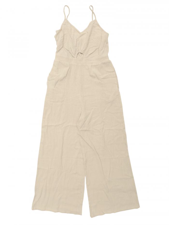 Allegra K ジャンプスーツ サマー スパゲッティストラップ カットアウト ワイドレッグ ロンパース レディース ベージュ XL