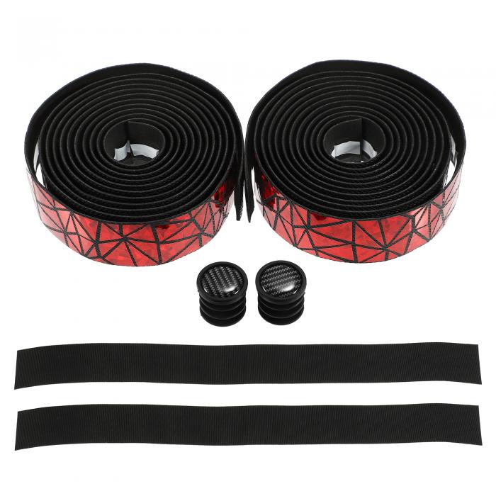 X AUTOHAUX 自転車用ハンドルバーテープ 滑り止め 自転車用ハンドルバーグリップテープ エンドプラグ付きサイクリングハンドルラップ ロードバイクスポンジ用 ブラック ブライトレッド 1セット