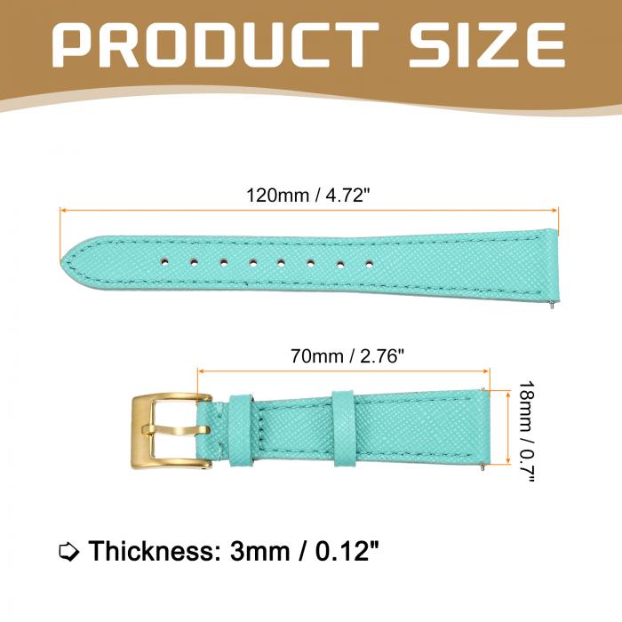 本物のレザー製時計バンド18mmクイックリリース交換用時計ストラップ、ステンレススチール製ゴー ルドバックル付き、男性用女性用、緑
