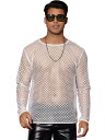 Lars Amadeus メッシュ Tシャツ メンズ 長袖 クラブ パーティー シースルー シアー トップ ティー ホワイト 2XL