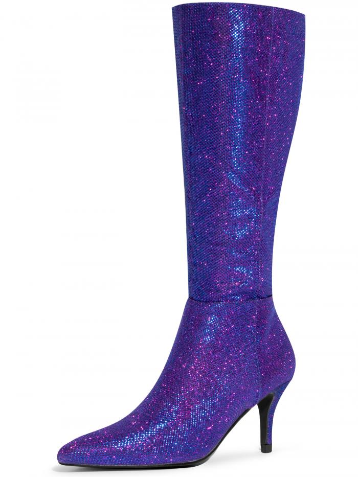 Allegra K ニーハイブーツ スティレットヒール スパークル グリッター レディース パープル 25.0 cm