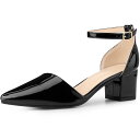 Allegra K レディースクローズドポインテッドトゥアンクルストラップローチャンキーヒールパンプス ブラック 23(4)
