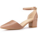 Allegra K レディースクローズドポインテッドトゥアンクルストラップローチャンキーヒールパンプス ヌード 23(4)