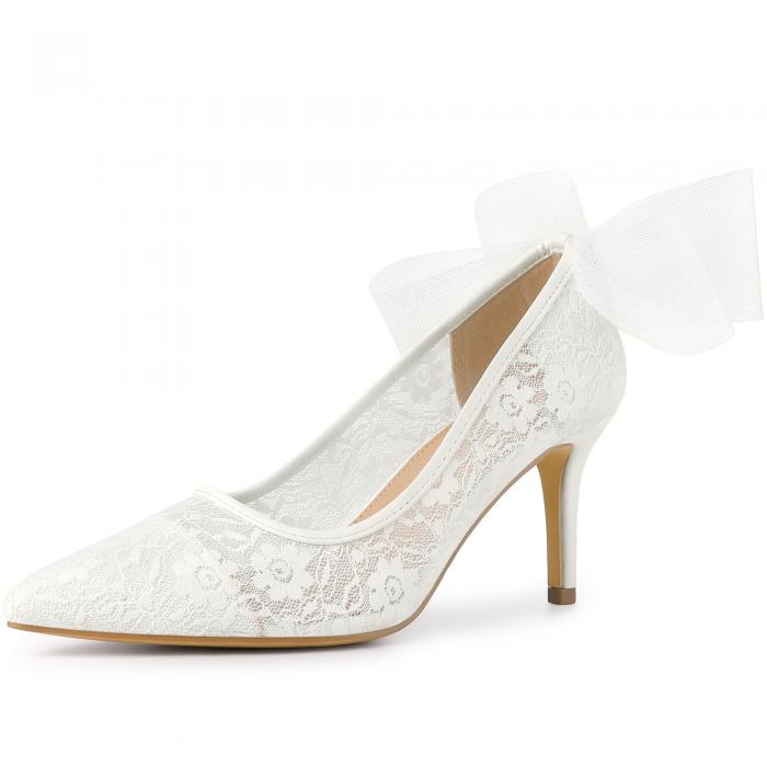 Perphy 女性用ポインテッドトゥリボン装飾スティレットヒールパンプス ホワイト 24