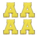 シェニールレターパッチ アイロン接着レターパッチ Aアルファベット装飾修理刺繍パッチ 衣類 靴 帽子 バックパック用 イェロー 4個入り