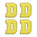 シェニールレターパッチ アイロン接着レターパッチ Dアルファベット装飾修理刺繍パッチ 衣類 靴 帽子 バックパック用 イェロー 4個入り