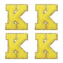 シェニールレターパッチ アイロン接着レターパッチ Kアルファベット装飾修理刺繍パッチ 衣類 靴 帽子 バックパック用 イェロー 4個入り
