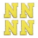 シェニールレターパッチ アイロン接着レターパッチ Nアルファベット装飾修理刺繍パッチ 衣類 靴 帽子 バックパック用 イェロー 4個入り