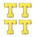 シェニールレターパッチ アイロン接着レターパッチ Tアルファベット装飾修理刺繍パッチ 衣類 靴 帽子 バックパック用 イェロー 4個入り