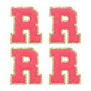 シェニールレターパッチ アイロン接着レターパッチ Rアルファベット装飾修理刺繍パッチ 衣類 靴 帽子 バックパック用 ローズレッド 4個入り