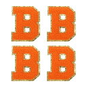 シェニールレターパッチ アイロン接着レターパッチ Bアルファベット装飾修理刺繍パッチ 衣類 靴 帽子 バックパック用 オレンジ 4個入り