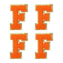 シェニールレターパッチ アイロン接着レターパッチ Fアルファベット装飾修理刺繍パッチ 衣類 靴 帽子 バックパック用 オレンジ 4個入り