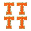 シェニールレターパッチ アイロン接着レターパッチ Tアルファベット装飾修理刺繍パッチ 衣類 靴 帽子 バックパック用 オレンジ 4個入り