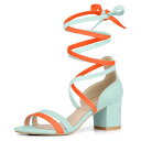 Allegra K レースアップ サンダル オープントウ ブロックヒール レディース シアンオレンジ 25.0 cm(4)