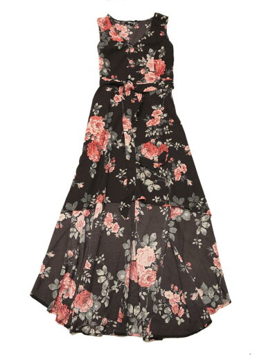 Allegra K サンドレス マキシ Vネック 花柄 ベルト ノースリーブ ロングドレス ワンピース レディース ブラック M Allegra K サンドレス マキシ Vネック 花柄 ベルト ノースリーブ ロングドレス ワンピース レディース ブラック M
