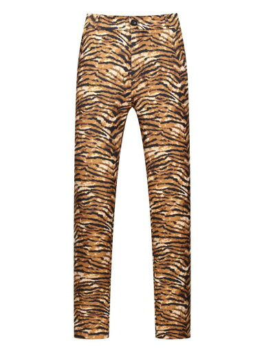Lars Amadeus ロングパンツ 猛獣 プリント ビッグアンドトール フラットフロント プリントパンツ アニマル柄 ドレスパンツ メンズ イエロー 42 Lars Amadeus ロングパンツ 猛獣 プリント ビッグアンドトール フラットフロント プリントパンツ アニマル柄 ドレスパンツ メンズ イエロー 42