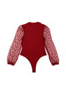 Seta T Women's Bodysuit Mock Neck Polka Dot Mesh Sheer Long Sleeve Slim Fit Ribb...